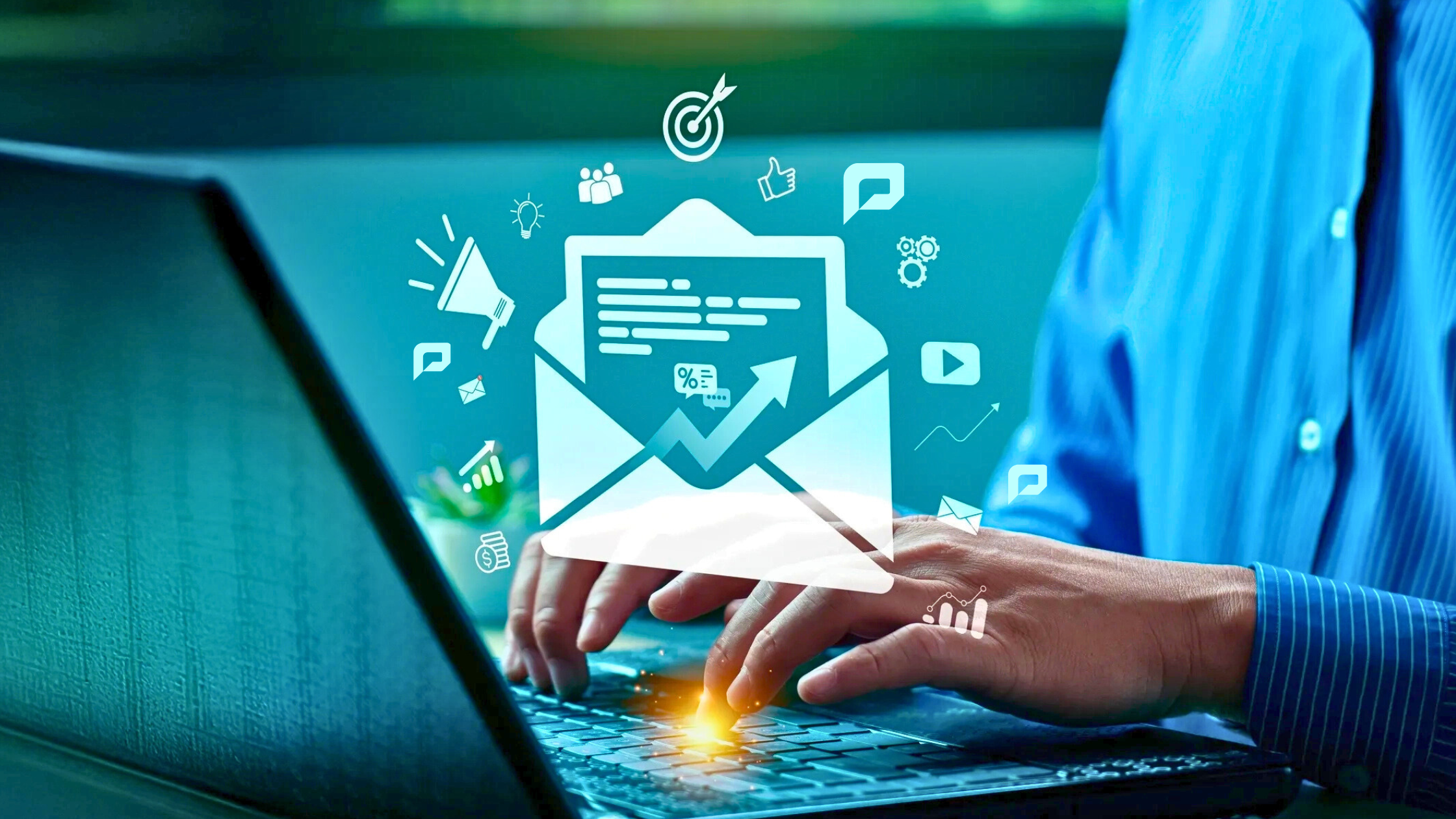 A graphic showing an email being sent